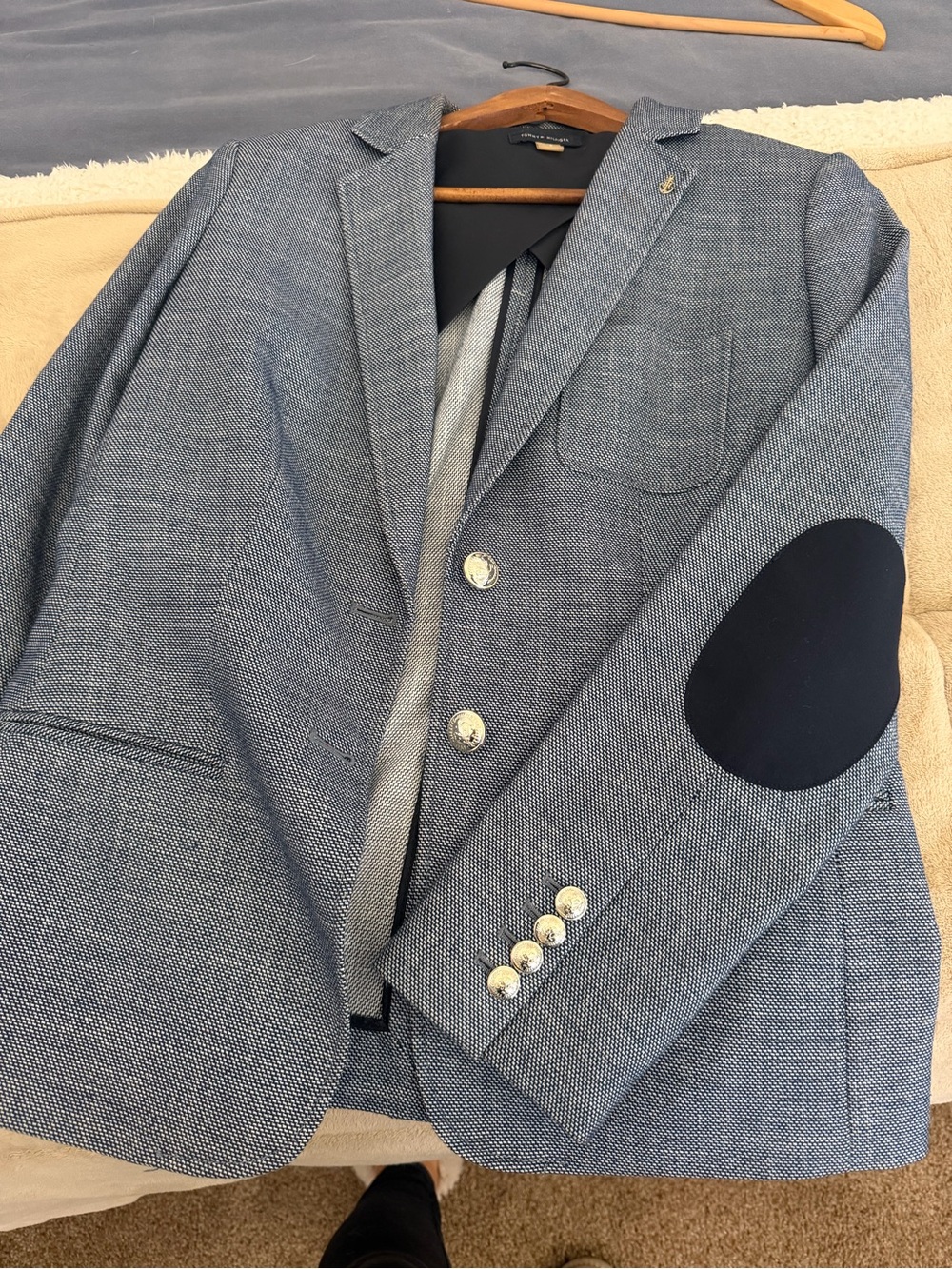 Tommy Hilfiger Blue Textured Sport Coat with Navy Elbow Patches